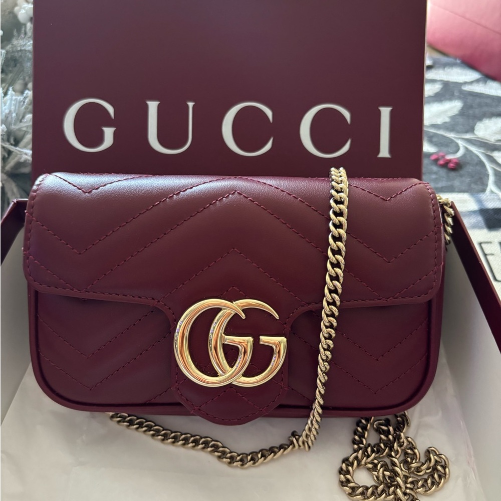 Gucci Burgundy Mini Bag with Gold Chain